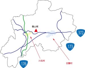 川北村と日置村の位置情報が記されたマップ
