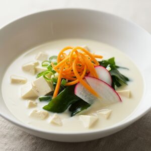 容器にいれられた豆乳味噌汁