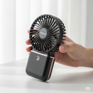 手持ち部分が太くて安定感のあるグレー色のハンディーファン