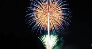 連続して打ち上げられた花火の画像