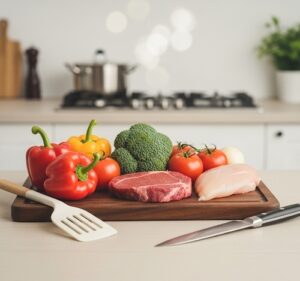 野菜と野菜がまな板の上の乗っている画像