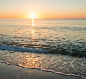 浜辺で太陽が昇る画像