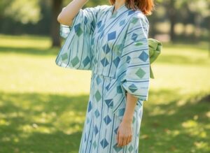 菱形のストライプ柄のセパレートゆかた