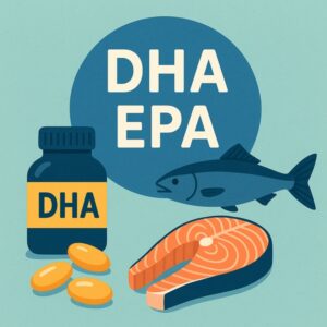 DHAとEPAの魚とタブレットのイラスト画像