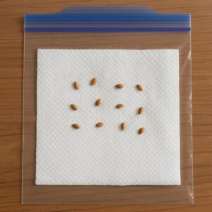 キッチンペーパーに種をくるんでジップロックの袋に入れて発芽させる方法の画像