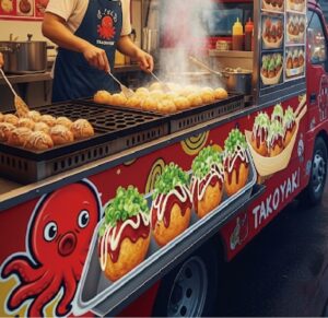 キッチンカーでたこ焼きを販売している画像
