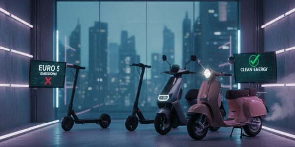 電動バイクと50㏄バイクが展示してある画像