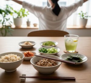 酢納豆を盛り付けた食卓の風景