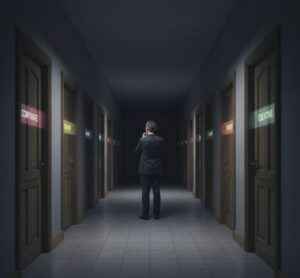 迷いの道：選択肢の多さと不安を表すイメージ