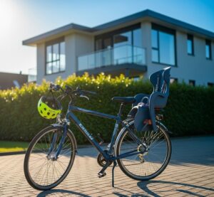 路上に駐車しているチャイルドシート付きの自転車
