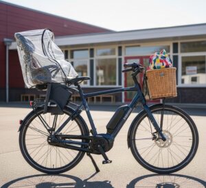 レインカバーがついた自転車用チャイルドシート