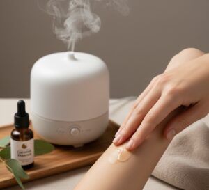 美容目的でオイルを使用する手元のクローズアップ