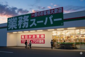 夕方業務スーパーに来店するお客様の画像