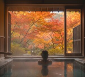 露天風呂付き客室からの紅葉の眺め