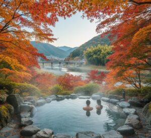 紅葉と温泉は体験できる京都の嵐山温泉のイメージ