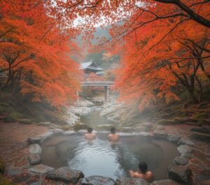 紅葉がきれいな京都の高雄温泉のイメージ