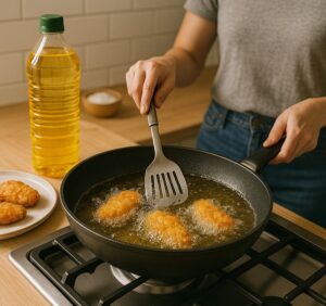 キャノーラ油で揚げ物をしている画像