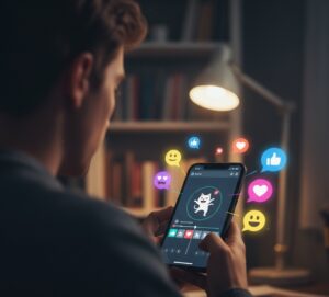 スマホ一つで誰もがクリエイターになれる手軽さと、その成果がSNSで共有される様子