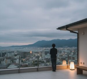 屋上から神戸市内を見下ろしている画像