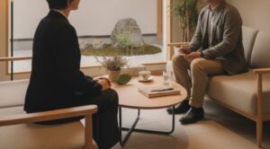心療内科でカウンセリングを受けている様子