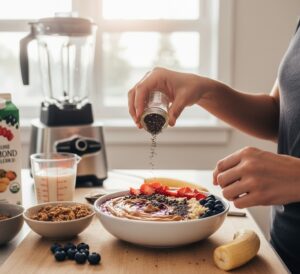 自宅でのアサイーボウル作りをしている画像