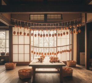 室内に干し額が干されいる画像