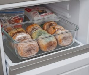 干し柿を透明ケースにいれて冷蔵庫で保存している画像