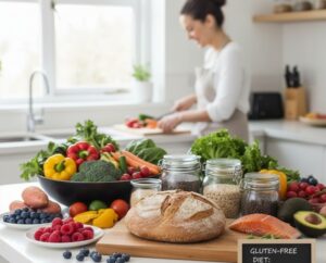 グルテンフリーの多様な食材と健康的な朝食を作っている画像