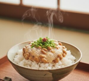 食卓に並べられた、納豆を使った複数のアレンジ料理の画像