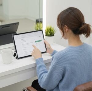 ホットペッパービューティの口コミをタブレットで投稿している画像