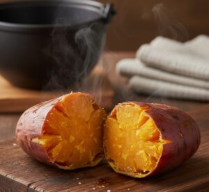 黄金色に輝く焼き立ての栗かぐや