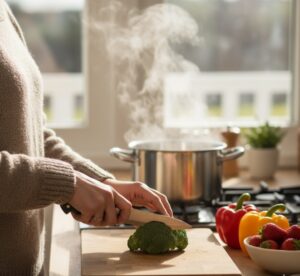 ビタミンCを含んだ野菜をキッチンで調理する画像