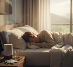 柔らかい光が差し込む寝室のベッドで、静かに眠りについている人物