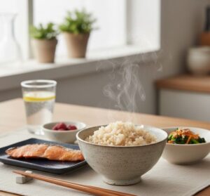 発芽玄米の朝食の画像