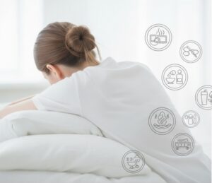 体を温めて休養する女性の後ろ姿