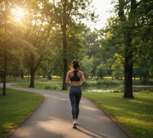 成感 ジムでの有酸素運動だけでなく、自然の中での活動も連想させるようなイメージ