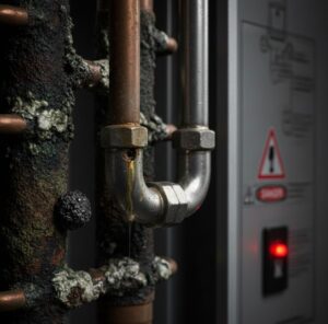 配管内部で何が起こっているか、目に見えない危険を象徴的に表現画像