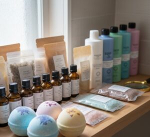 色々な入浴際が並んで陳列されている画像