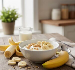 バナナとヨーグルトを使ったヘルシーな朝食のイメージ