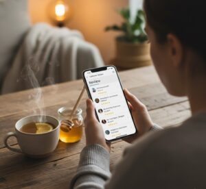 スマートフォンやタブレットを操作している人物の後ろ姿