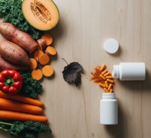 タミンAを多く含む食品と、サプリメントの画像