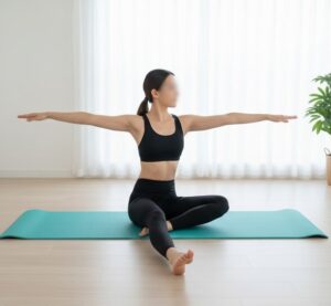 道具なしでできるピラティスで効果的なエクササイズをしている画像