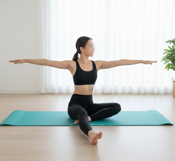 道具なしでできるピラティスで効果的なエクササイズをしている画像