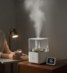 室内を湿度５5％設定で加湿している画像