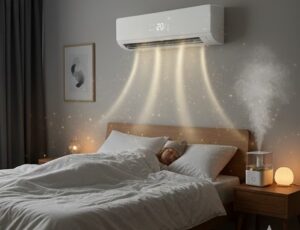 眠る前にエアコンを付けて寝ている画像