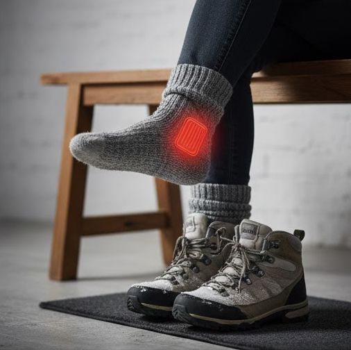 カイロを足首に貼っている画像