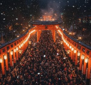 正月の初詣の行列の様子