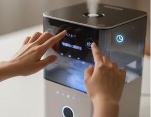 加湿器にスチームボタンをオンにしている画像