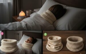 寝るときにネックウォーマーを付けている画像