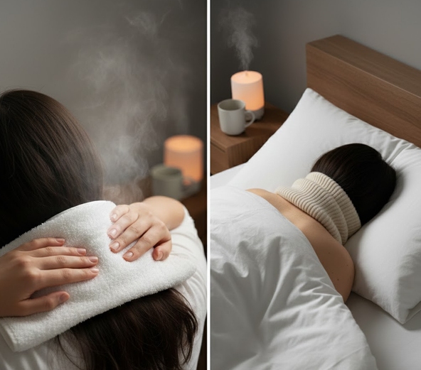 就寝時に首筋を温めている画像